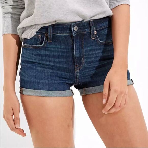 American Eagle Hi-Rise Shortie Next Level Stretch Blue Jean Shorts Size 0 - Picture 1 of 16